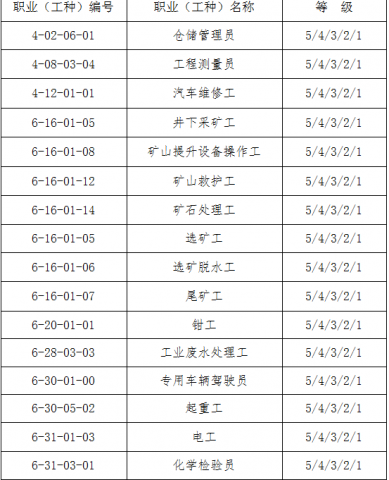 冶金行業(yè)職業(yè)能力水平評(píng)價(jià)范圍及等級(jí)